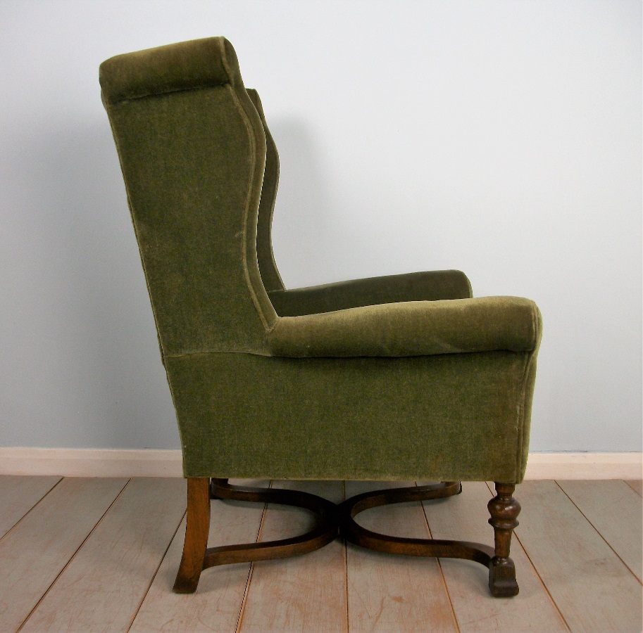 Pair of Edwardian Wing Back Upholstered Armchairs